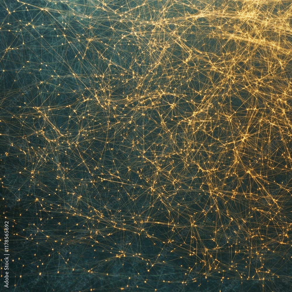 Poster explore a captivating digital background showcasing a complex network of data points and lines, symb