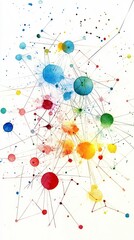 This vibrant watercolor artwork features an abstract network of colorful data points interconnected with lines. Perfect for tech-themed projects and creative designs.