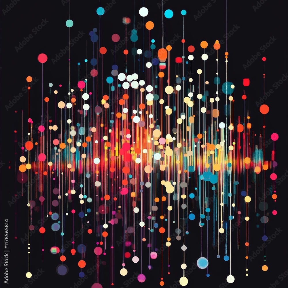Poster Explore a vibrant and colorful data visualization featuring unique shapes and repeating patterns, ideal for analytical insights and artistic projects.