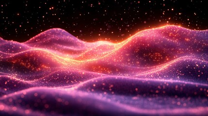 Glowing pink and orange particle waves.