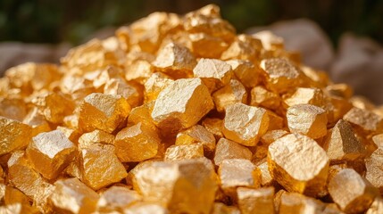 Close-up of a Pile of Raw Gold Nuggets