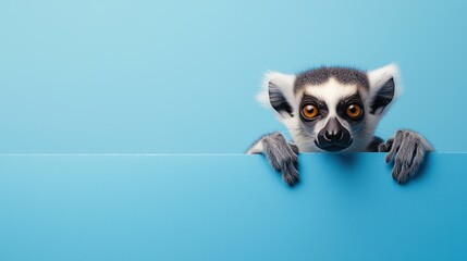 Obraz premium Curious lemur looking over a bright surface