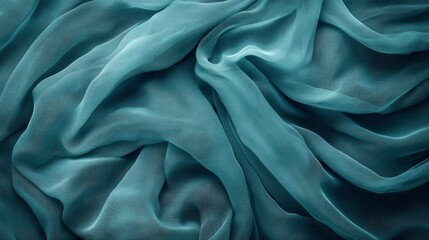 Fototapeta premium Abstract Draped Teal Chiffon Fabric Texture Background