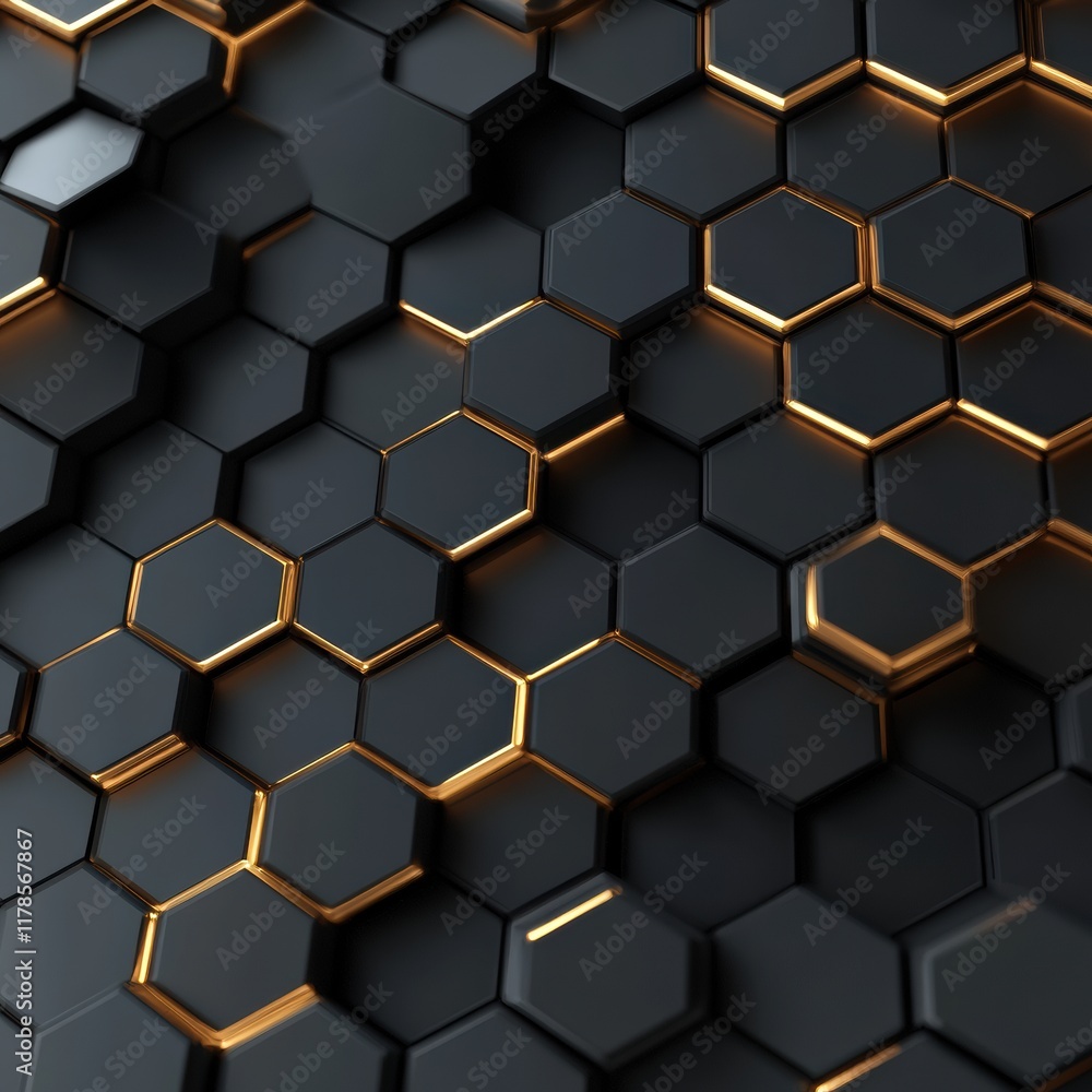 Poster abstract hexagon pattern: dark and gold geometric background design