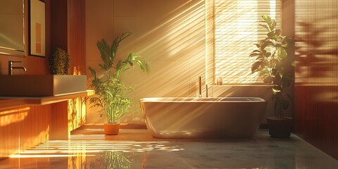 Fototapeta premium Serene Bathroom with Natural Light and Elegant Design Features
