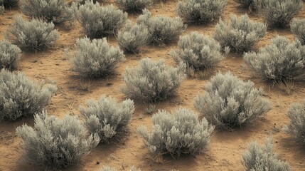Aerial View of Silver Sagebrush Plantation in Arid Desert Landscape