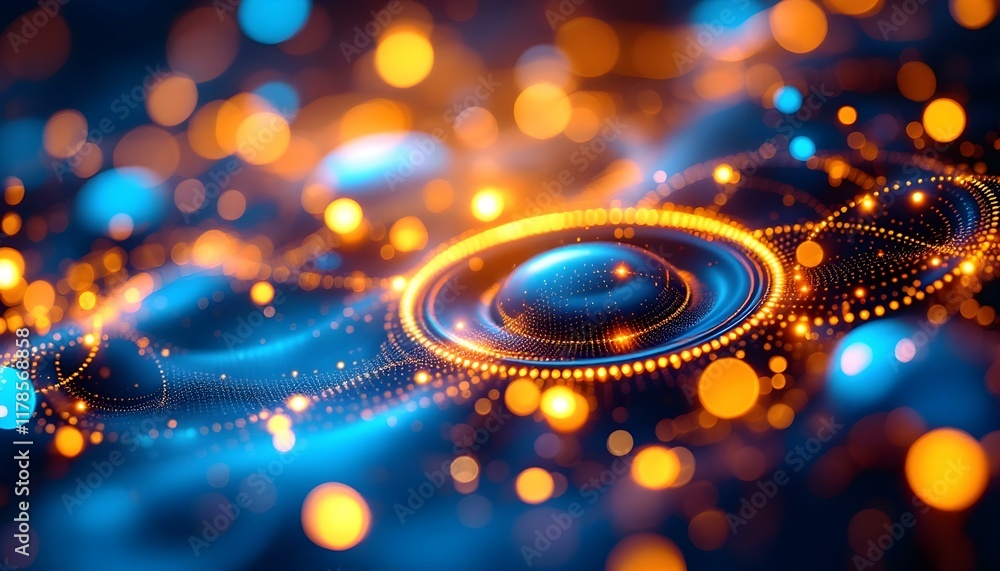 Fototapete Abstract technology futuristic concept circle dot blue digital on hi tech future blue background network. Abstract technology background with circles. Big data, blockchain technology innovation