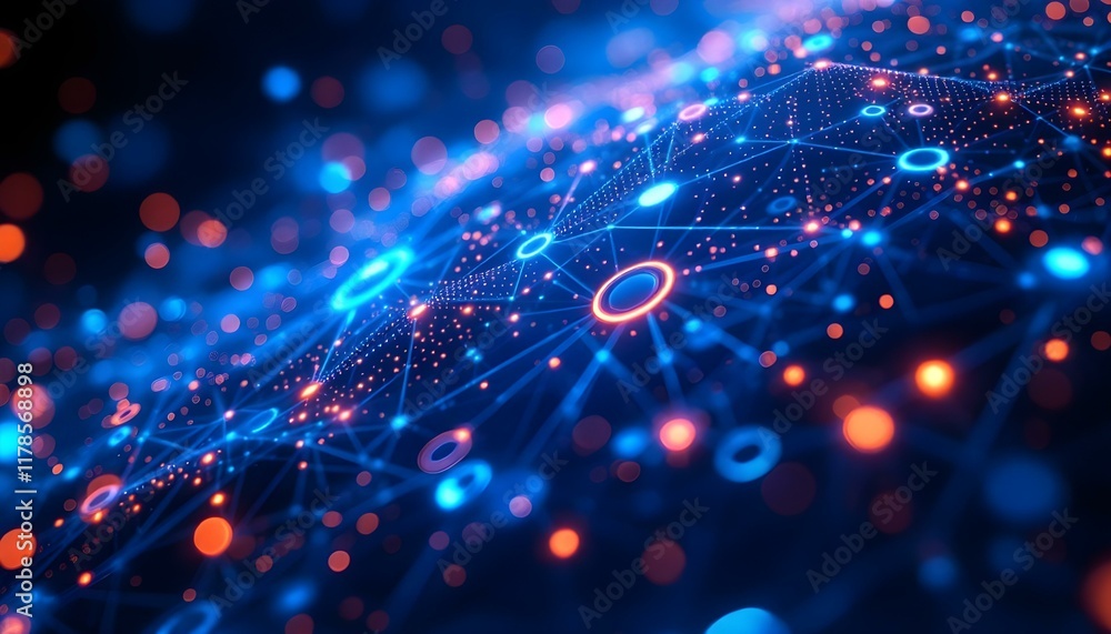 Fototapete Abstract technology futuristic concept circle dot blue digital on hi tech future blue background network. Abstract technology background with circles. Big data, blockchain technology innovation