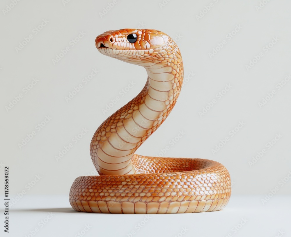 Poster realistic model of a brown snake sculpture displayed on a light background with detailed textures an