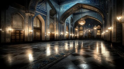 Obraz premium Illuminated registan square at night samarkand architectural beauty ethereal setting captivating perspective