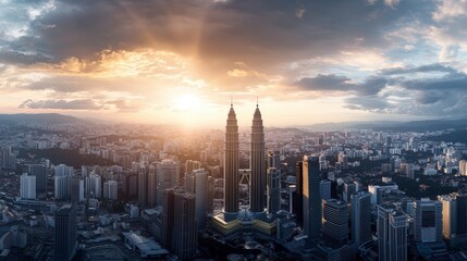 Obraz premium Stunning sunset over kuala lumpur cityscape malaysia aerial view urban landscape vibrant atmosphere