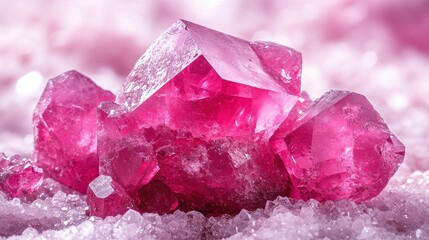 Fototapeta premium Vibrant Pink Crystals Cluster on White Surface