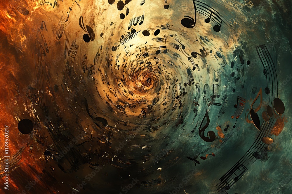 Aufkleber dynamic abstract image of musical notes swirling in a colorful vortex, representing creativity and m
