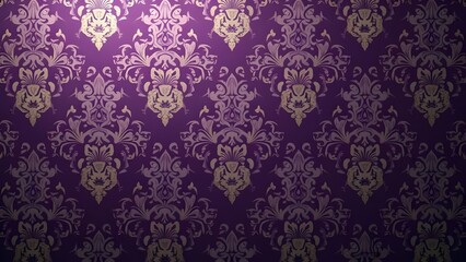 Fototapeta premium Regal Purple Wallpaper with Ornate Gold Damask Pattern