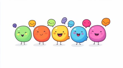 Happy colorful cartoon characters chatting.