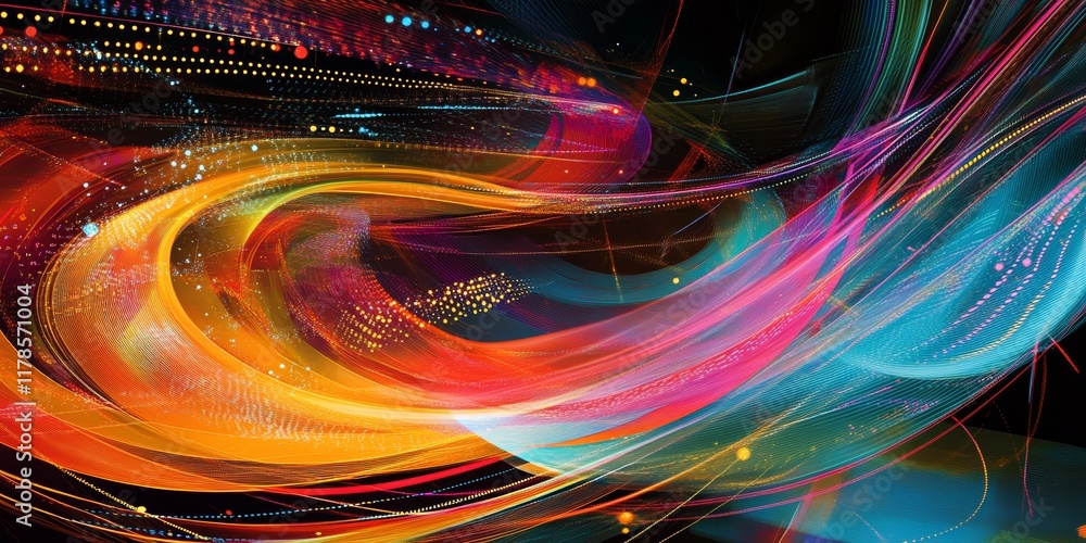 Poster an engaging and colorful futuristic abstract background featuring swirling patterns and vibrant flow