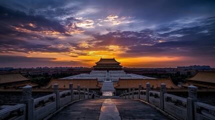 Sunset over the forbidden city captivating symmetry in architecture beijing photography tranquil environment aerial view