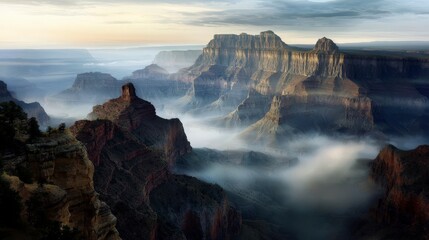 Majestic sunrise over the grand canyon arizona landscape photography foggy atmosphere awe-inspiring view