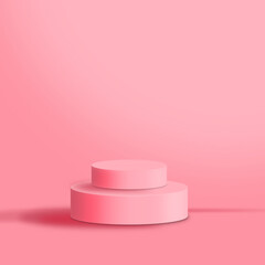 View of a Minimalist Two-Tier Pink Pedestal or Podium with Gradient Background