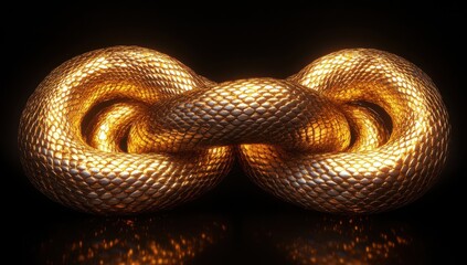 Fototapeta premium Stunning Golden Chain in Infinity Loop Design Symbolizing Eternity and Connection with Glimmering Textures and Reflections Against a Dark Background