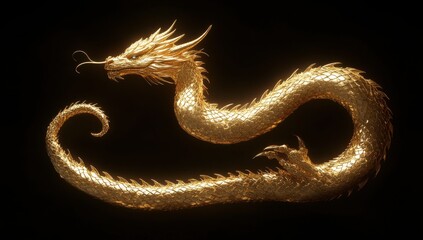 Obraz premium Stunning Golden Dragon Sculpture with Intricate Details and Majestic Presence Captivates the Imagination and Represents Power and Wisdom in Mythology