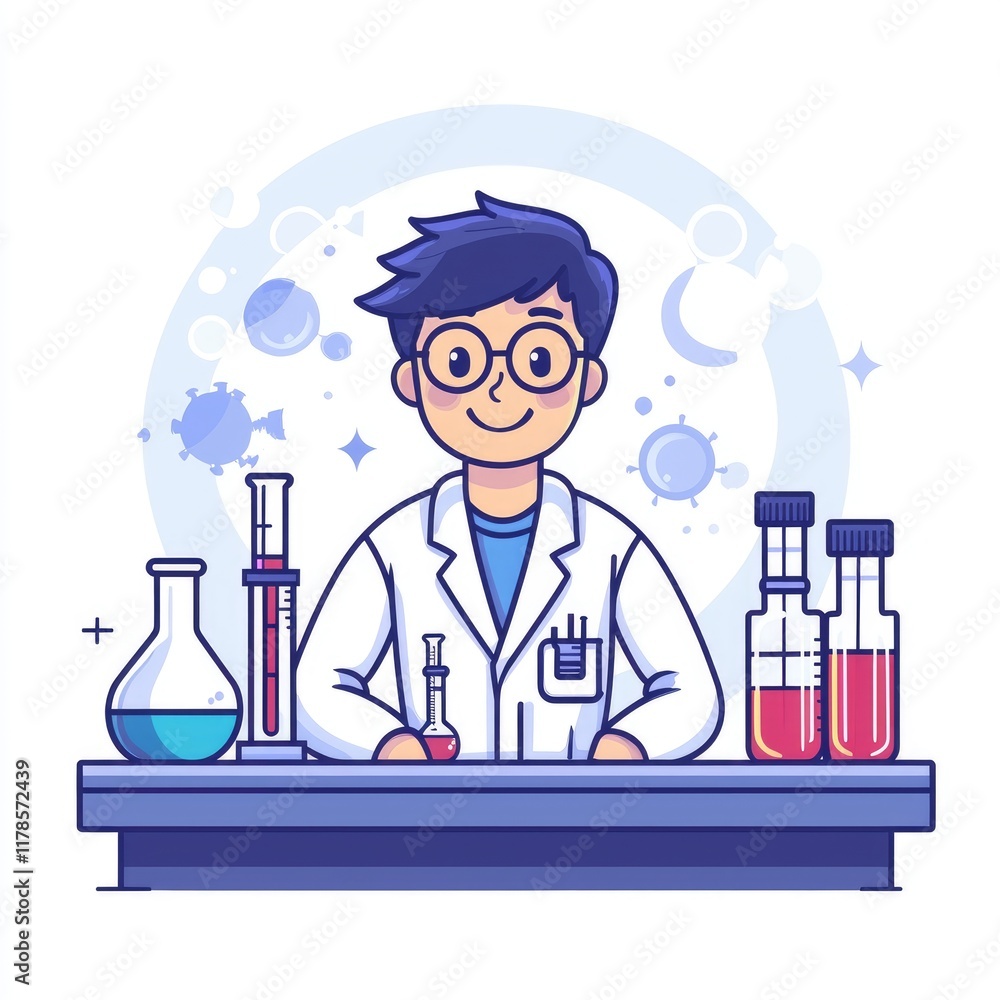 Poster smiling scientist in a lab: science research and experiments