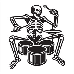 Drummer Skeleton illustration Vector, Musician skull clipart Design