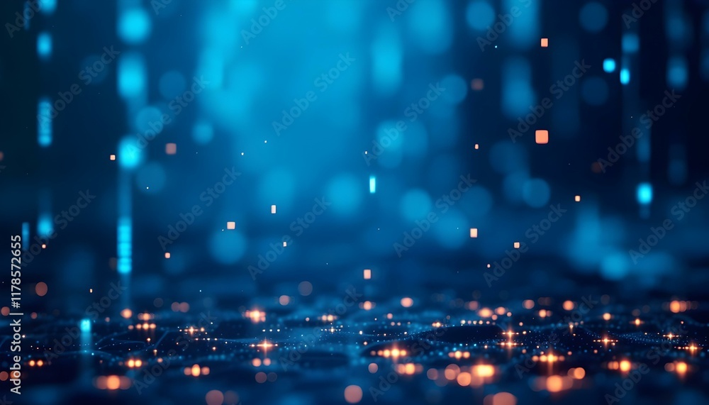 Poster Blue tech finance background abstract pixel element network. Abstract business tech science background. Web3 abstract background with glitch technique. Blue digital futuristic abstract background
