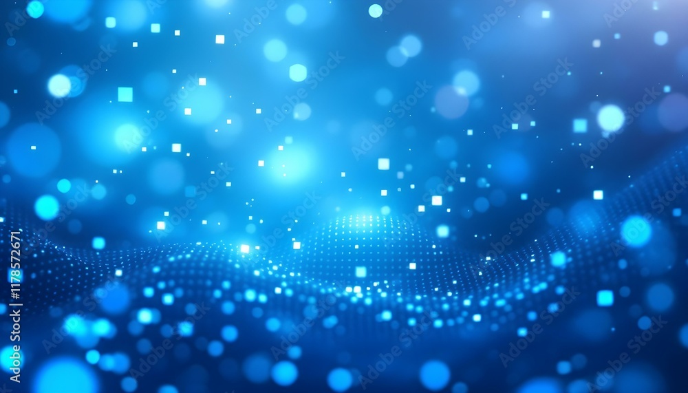 Poster Blue tech finance background abstract pixel element network. Abstract business tech science background. Web3 abstract background with glitch technique. Blue digital futuristic abstract background