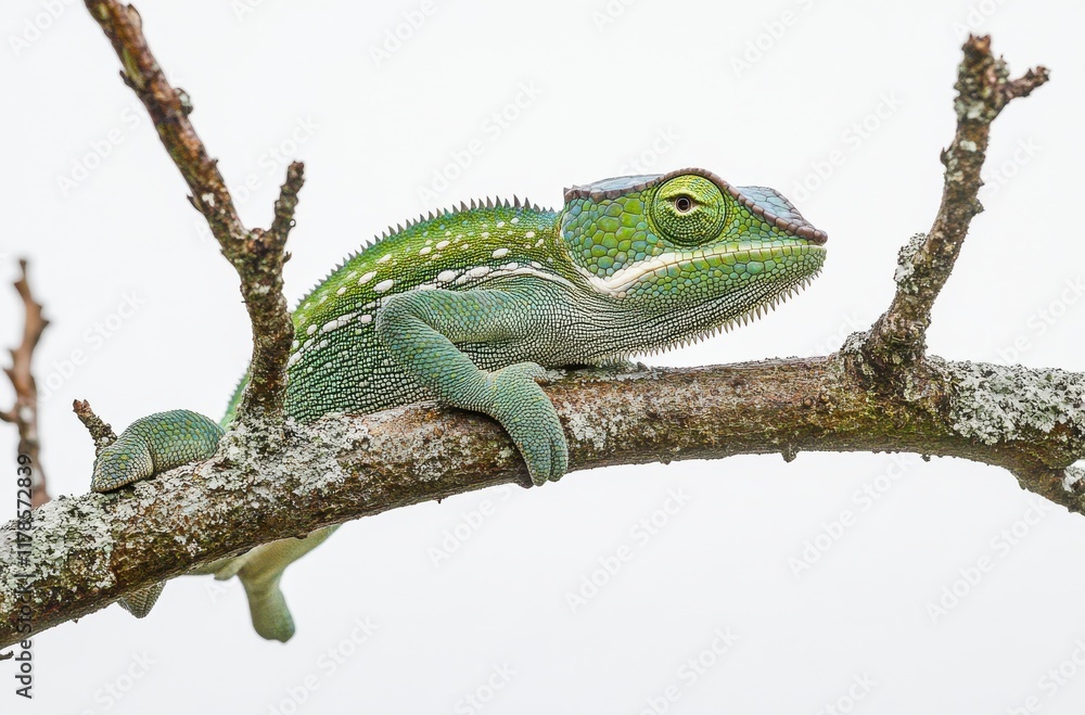 Poster vibrant green lizard resting on a branch surrounded by nature in a calm environment with soft lighti