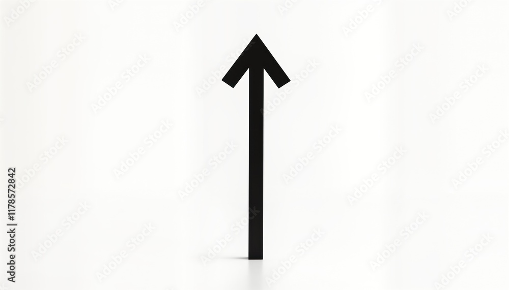 Aufkleber Black arrow points upward on plain white background. Simple design. Minimalist style. Geometric shape. Graphic element. Modern abstract art. Direction concept. Visual aid. Clean look. Suitable for