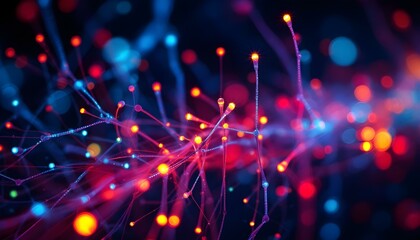 Fototapeta premium Fiber optic threads are super macro. Fiber optics network cable for ultra fast internet communications, thin light threads that move information at high speed. Fiber optic glowing, studio shot