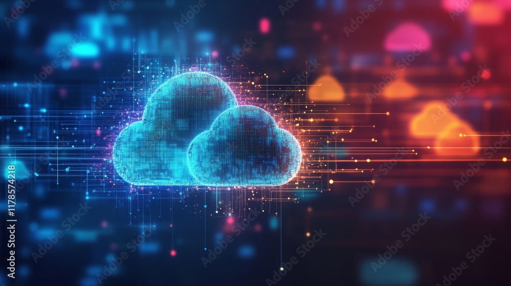 Poster colorful abstract cloud data background with digital elements and vibrant effects for technology the
