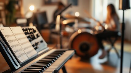 Young kids play instruments joyfully and creatively