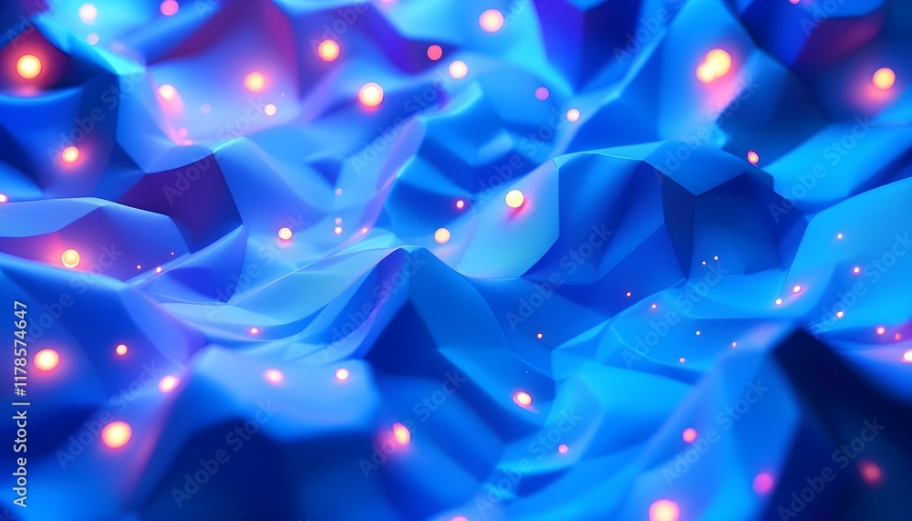 Poster abstract blue background with 3d glowing polygonal shapes. futuristic metaverse digital cubes block 