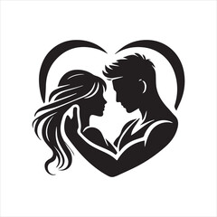 Silhouette of a Couple Icon Logo Vector on White Background
