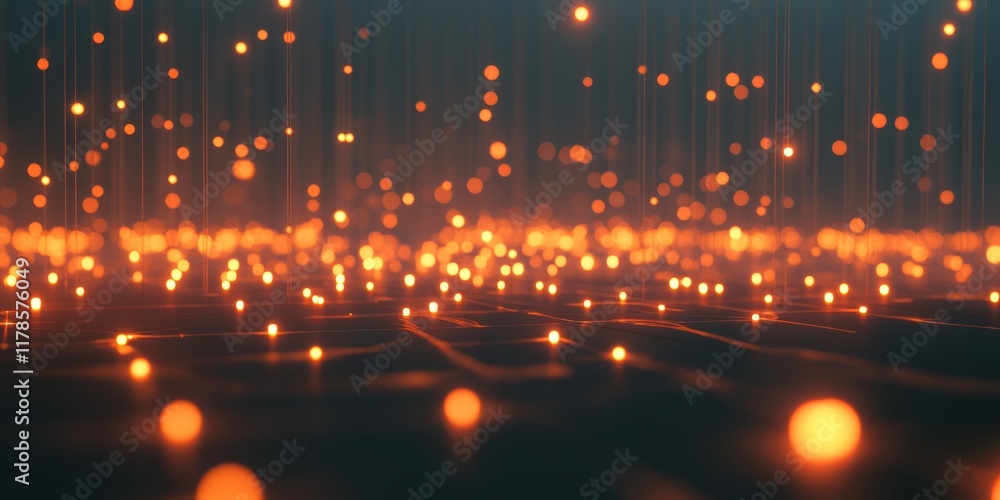 Poster realistic representation of connected data points in a digital network environment with vibrant ligh