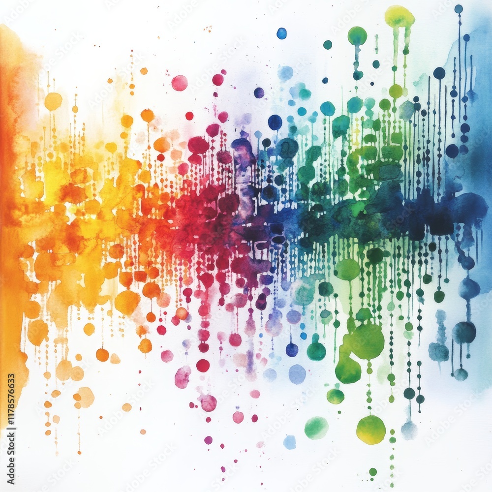 Poster this vibrant watercolor illustration captures the essence of abstract data streams, blending colorfu