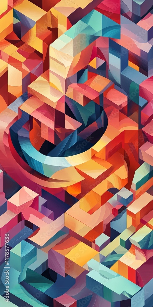 Poster colorful abstract art featuring vibrant geometric shapes and dynamic patterns in a modern 3d design.