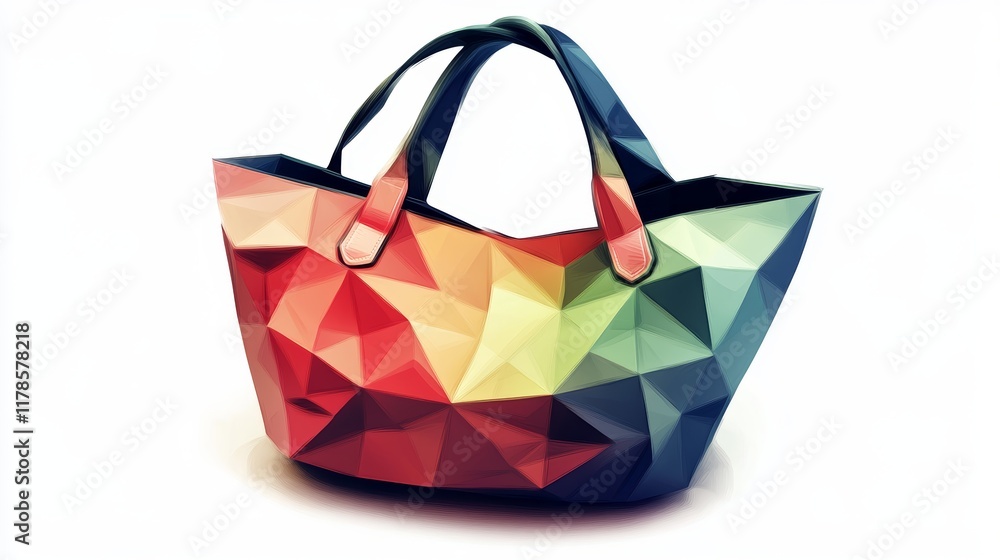 Poster a colorful purse with a triangular design. the purse is made of paper and has a unique and artistic 