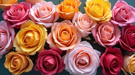 A Close-Up View of a Lush Bouquet of Artificial Roses in Vibrant Hues, Displayed Against a Dark Teal Background