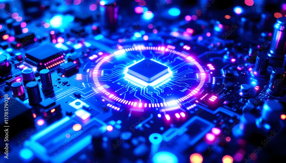 Poster high-tech circuit board background, abstract digital technology presentations, electronic components