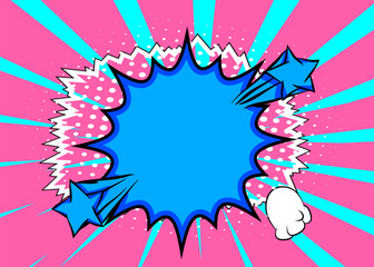 Cartoon blue, pink and white colored background, comic book vibrant backdrop. Retro vector comics pop art design.