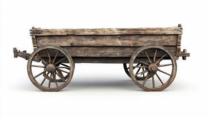 Fototapeta premium Antique wooden cart isolated on white background.