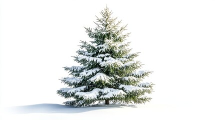 Fototapeta premium Snow-covered pine tree in winter, beautifully isolated with transparent background for seasonal designs.