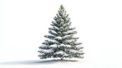 Fototapeta premium Snow-covered pine tree in winter, beautifully isolated with transparent background for seasonal designs.