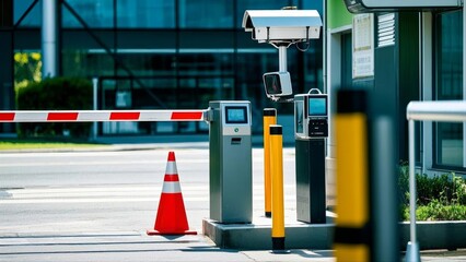 Electronic toll collection gate glowing at night, showcasing modern transportation technology and seamless automated payment systems for efficient traffic flow.