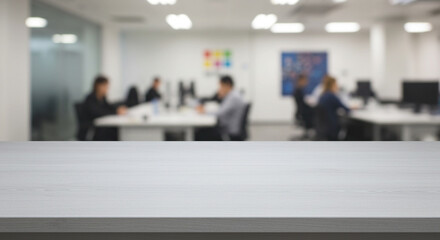 Fototapeta premium Modern Office Interior with a Glass-Top Table and Blurred Background of Working Professionals