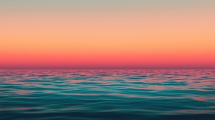 Fototapeta premium A serene ocean view at sunset, showcasing a gradient sky blending warm colors with calm water waves.