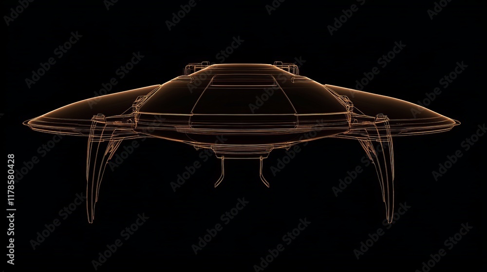 Poster large, metallic object with a pointed top and a long, thin tail. the object is surrounded by a dark 